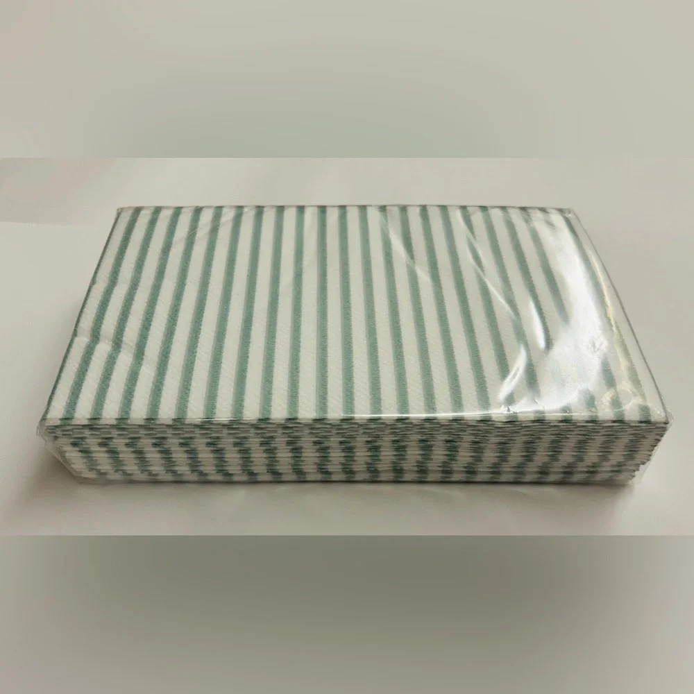 New 40 Sugar Paper Guest Napkins Green and White Stripes 4.4